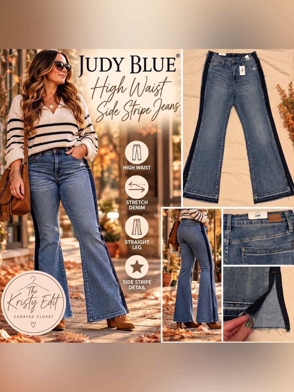 NWT Judy Blue High Waist Side Stripe Flare Jeans Size 20W JB88641